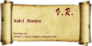 Vahl Rados névjegykártya